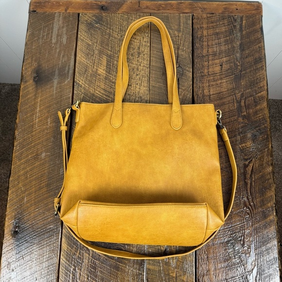Antik Kraft Mustard Yellow Faux Leather Tote Bag Crossbody Purse Anthropologie - Picture 3 of 9